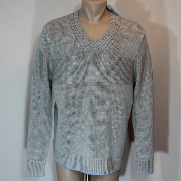 NWT Black 1826 Brown v neck 100% linen silver  gray cozy sweater men size XL - Picture 1 of 8